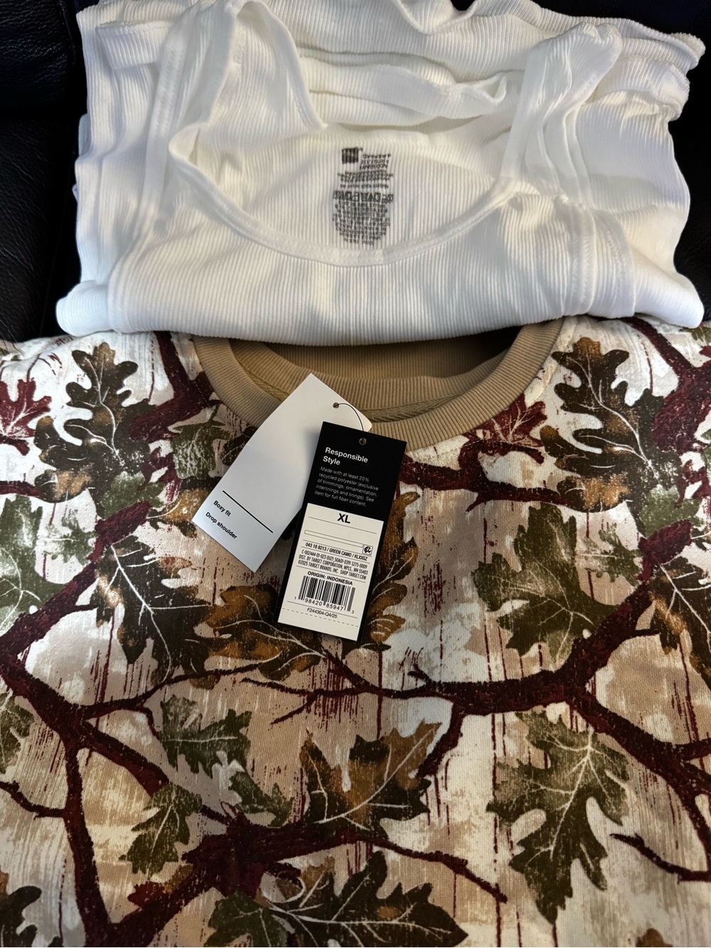Target Men Crewneck Sweater in Beige, Olive & Brown Autumn Leaf Print